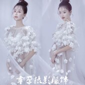 速发影楼孕妇拍照服装 可超爱仙立体花朵白纱高级感礼服孕期艺术照