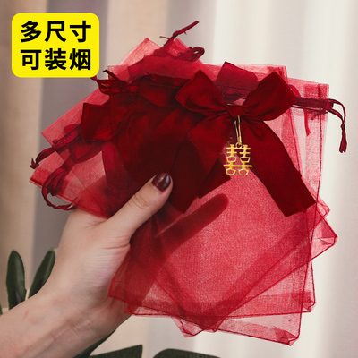 速发袋花结婚专用纱袋婚礼盒袋2024新款红网纱瓜子子生袋