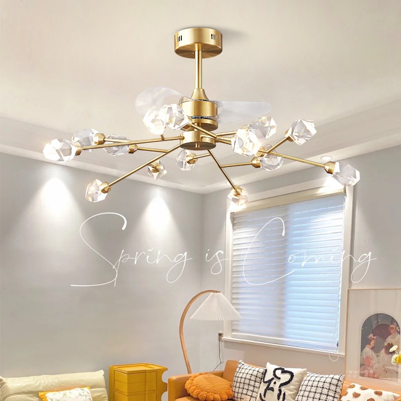 速发全铜轻奢水扇风扇灯变频餐室卧厅吊晶灯分子客厅吊灯
