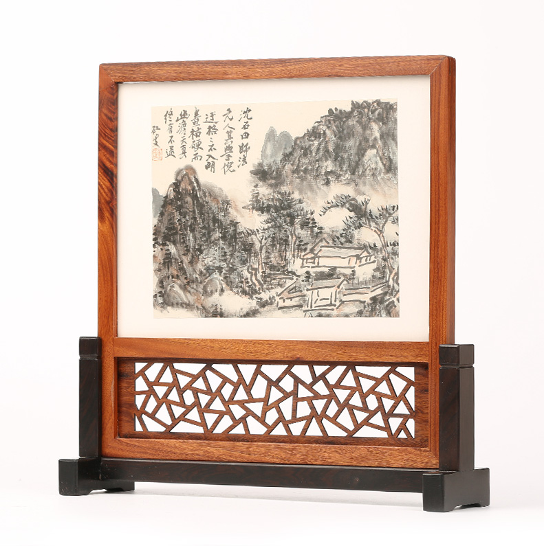 速发红木客厅小屏风工艺品创意摆件 黑檀木雕花插屏 实木中式客厅