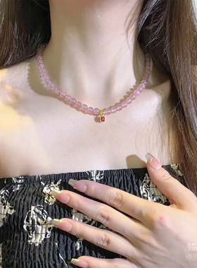 原创设计冰底草莓晶锁骨链