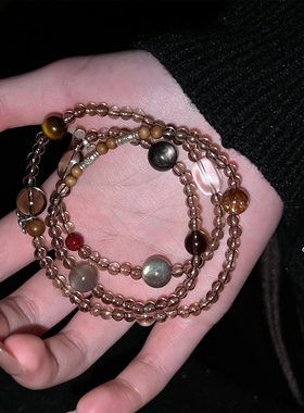 【摩卡使命】天然三圈茶晶手串S925银老山檀高级精致设计水晶手链