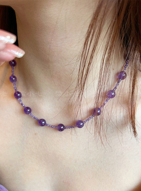 【槿上花雨】天然乌拉圭紫水晶项链2025夏天新款转运送女友锁骨链