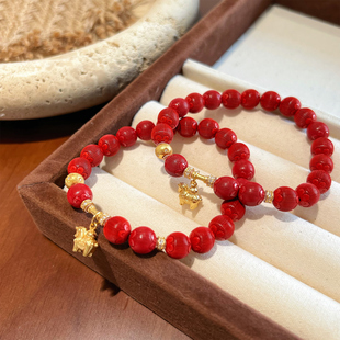 【小红马】天然高含量丝绒朱砂手串新年本命年礼物S925银镀金手链