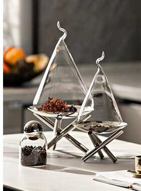 现代玻璃咖啡罐西点蛋糕罩金属托盘果盘样板间厨房餐厅装饰摆件