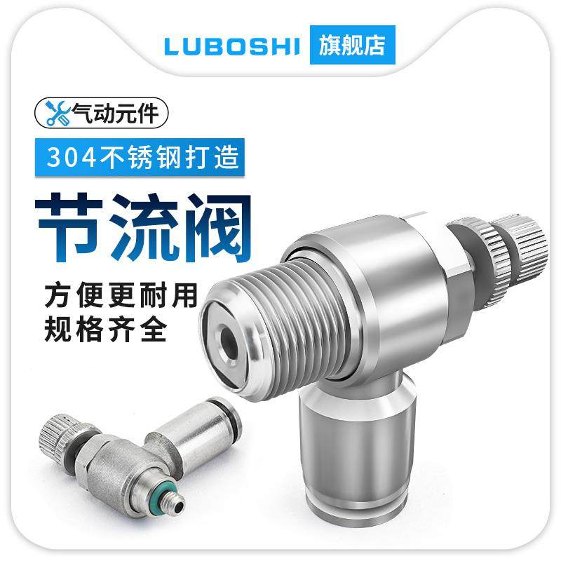 304不锈钢可调快插接头SL6-01/8-02/12-04排气节流阀气缸调速接头