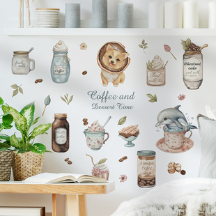 速发可爱厨房海豚甜点墙子小贴纸防水自粘杯壁贴画冰箱橱柜