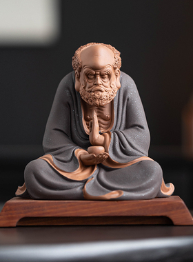 速发中式禅意摆件陶工人物瓷艺品茶室古台博茶架茶桌面装饰品