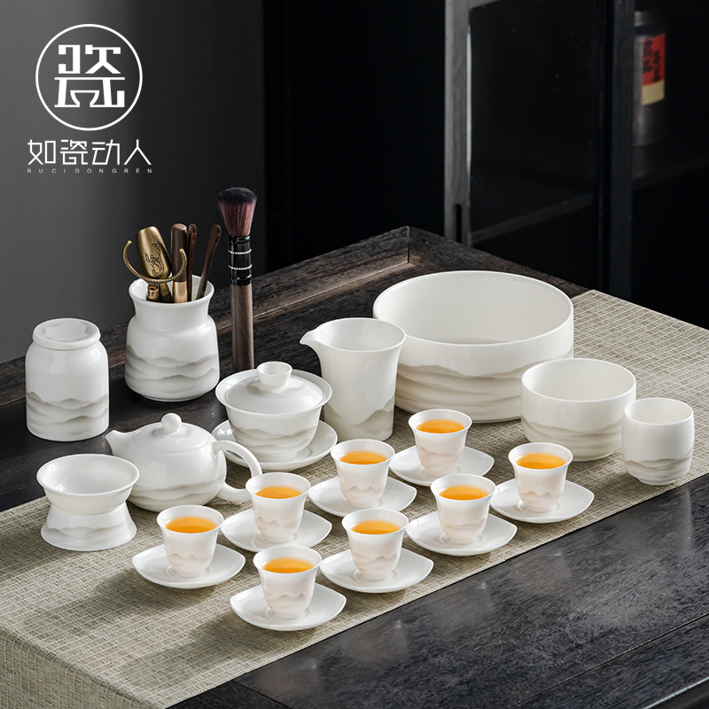 现货速发2025羊脂玉白瓷功夫茶具套装家用中式陶瓷泡茶壶盖碗茶杯