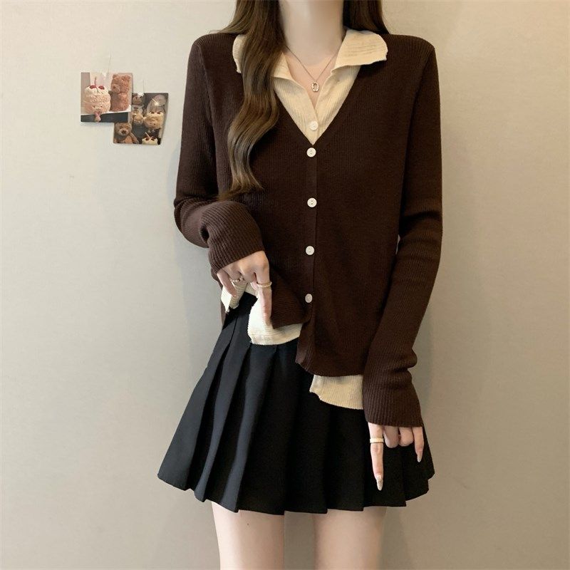 速发大毛装O色P撞领单排扣针织开衫遮肉假两件码衣打底衫,女装/女士精品,大码内搭,淘宝优惠券,粉丝福利购,淘宝优惠卷