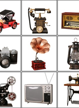 速发W音TR复古摆件老式电视照收1机留声机机机相机模型道具怀旧老