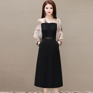 速发假两件2分袖 子 连衣裙20七5新裙高档妈妈气质春秋碎花款