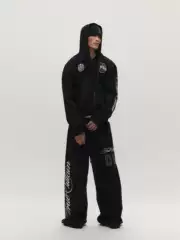 Sgwcult'True Villain' Heavy-Duty Rivet Patchwork Embroidered Printed Sweatshirt Jacket and Pants Set