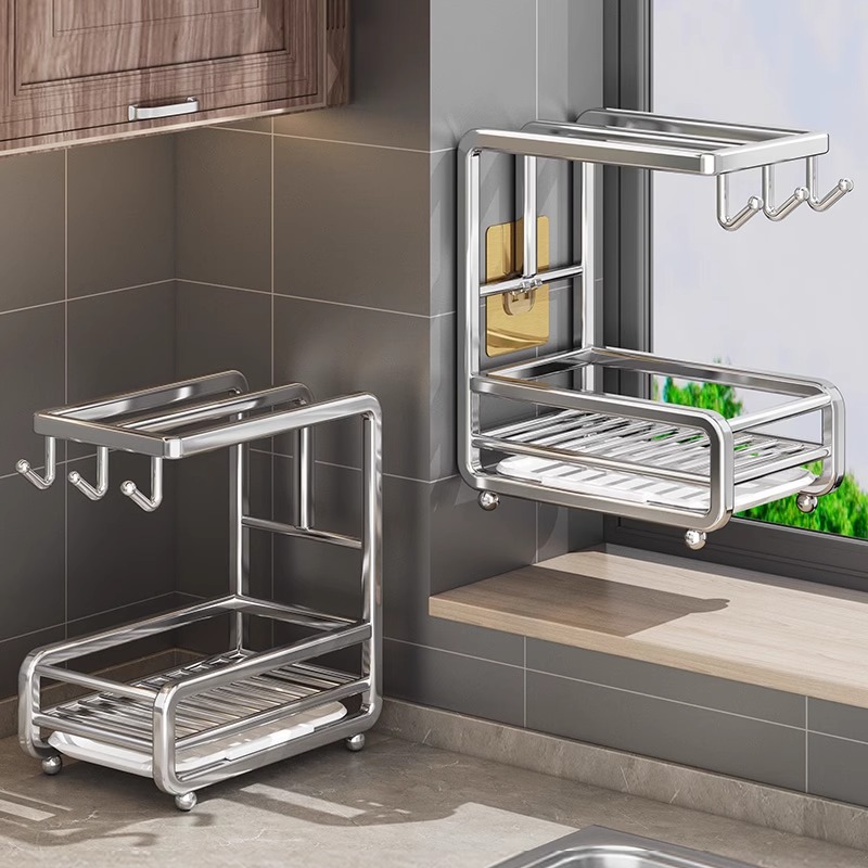 不锈钢抹布沥水架厨房置物架免y打孔洗碗布水槽毛巾专用家用收纳