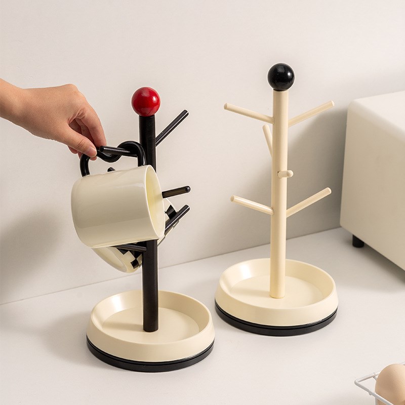 多巴胺奶油风旋转杯架家用桌面高颜值复古树杈挂杯架首Z饰架高级