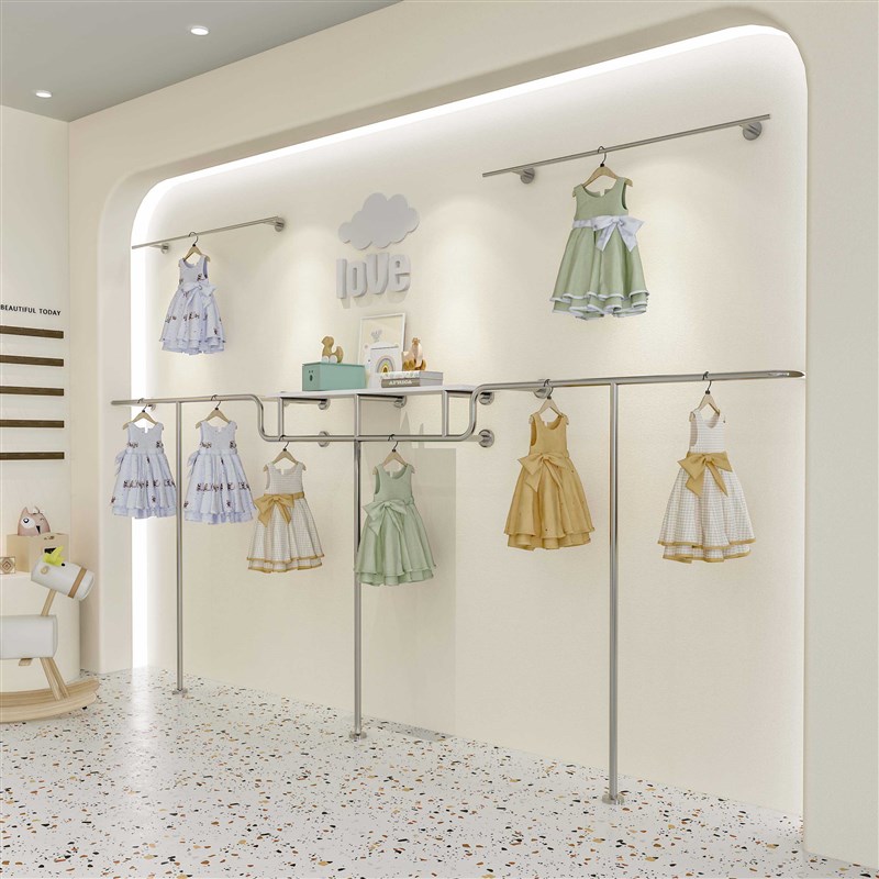 童装店货架d展示架上墙壁挂式个性儿童挂衣架商场不锈钢童装架子