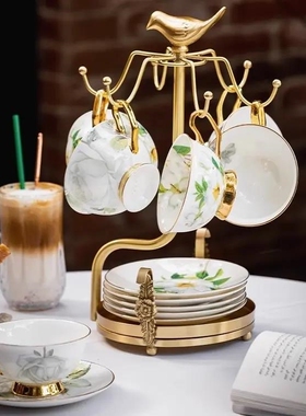 龙年咖啡杯架子欧式轻奢黄w铜家用杯碟收纳挂架客厅餐桌水杯杯子