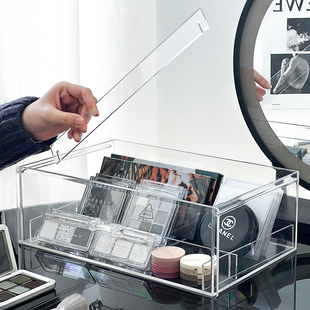 桌面粉饼气垫收纳盒透明分隔眼影盘置F物架防尘亚克力化妆品抽屉