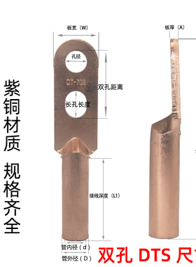 双孔铜鼻子DTSh-400/500/630平方国标A级镀锡紫铜接线端子电缆接