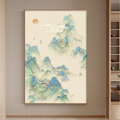 新中式千c里江山入户玄关装饰画走廊尽头过道挂画山水国画风景壁