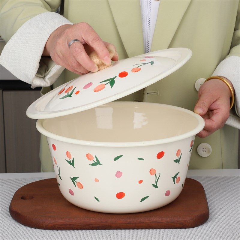 新款特厚搪瓷盆带盖家用猪油盆油缸厨房拌饺子P馅盆汤盆洗菜盆面,餐饮具,盆,淘宝优惠券,粉丝福利购,淘宝优惠卷