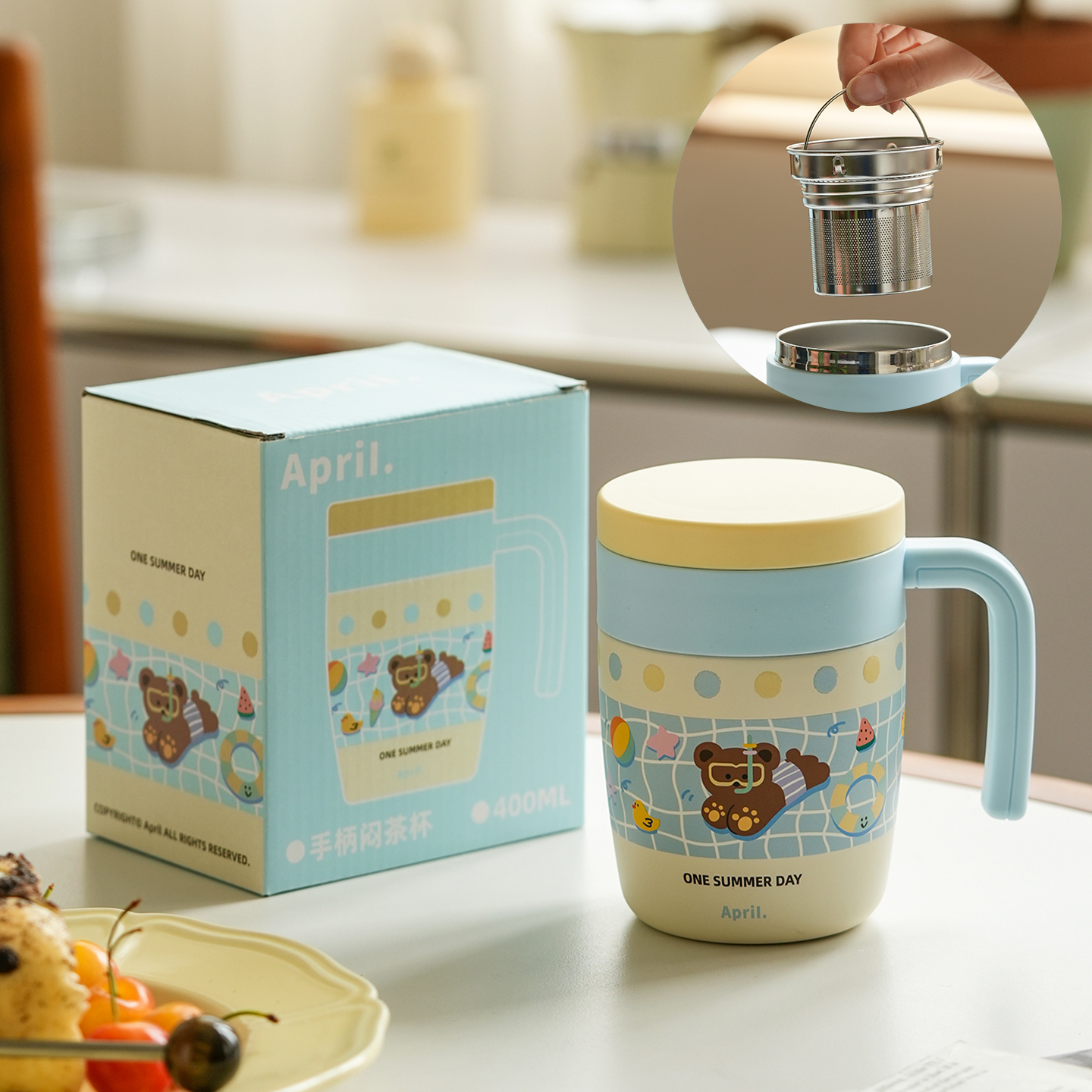 April泡茶保温马克杯茶水分离带茶漏手柄水杯女生办公室桌面杯子