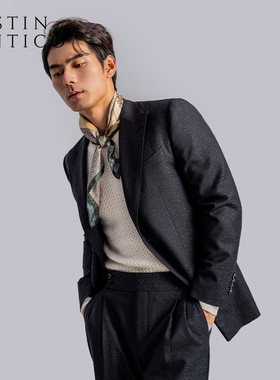 意式1881羊毛休闲戗驳领单排星光绿结婚婚礼新郎男西装