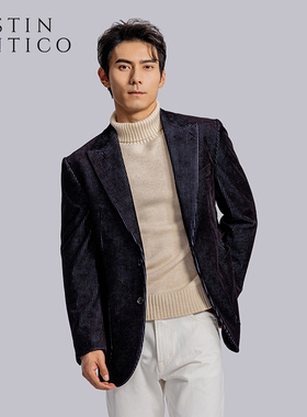 意式秋冬款黑色灯芯绒休闲戗驳领单排扣西装外套男结婚西服