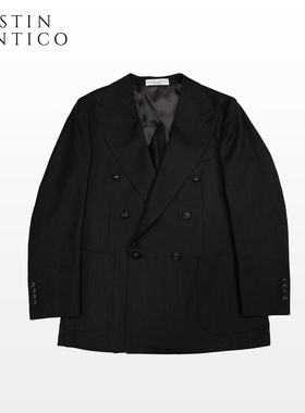 意大利秋冬款骑兵呢深咖色半麻衬商务休闲戗驳领双排扣六扣一西装