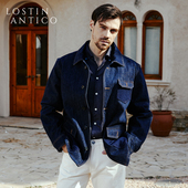 意式 复古休闲深蓝色牛仔外套男士 宽松拼接冈山赤耳丹宁夹克