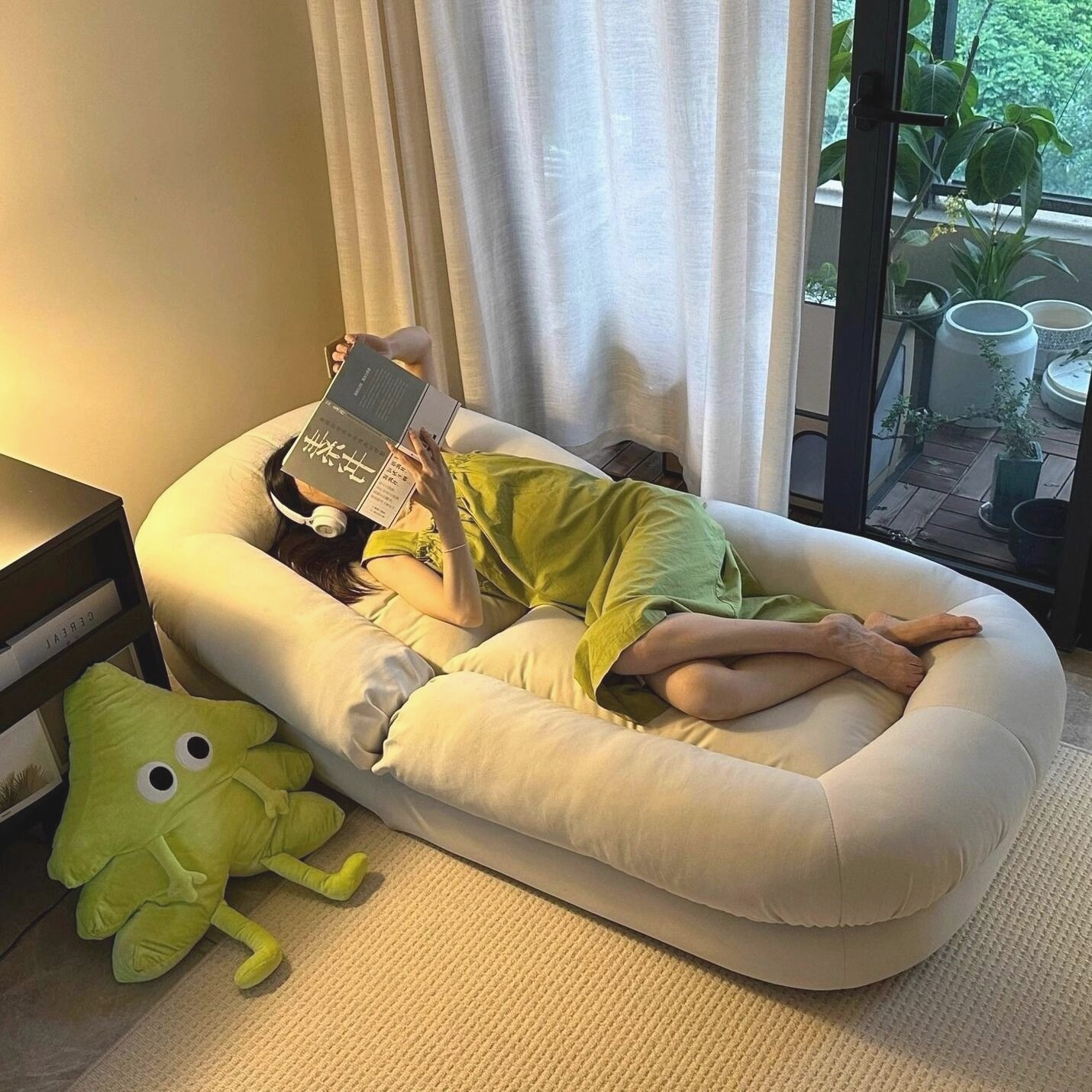 小型懒人沙发人类狗窝懒人沙发可躺可睡单人榻榻米折叠躺椅单人阳