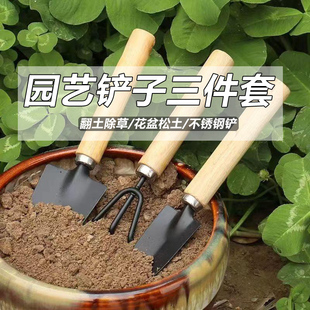 种花工具家用套装种菜栽花养花多肉铲松土耙子铁锹园艺小铲子三件
