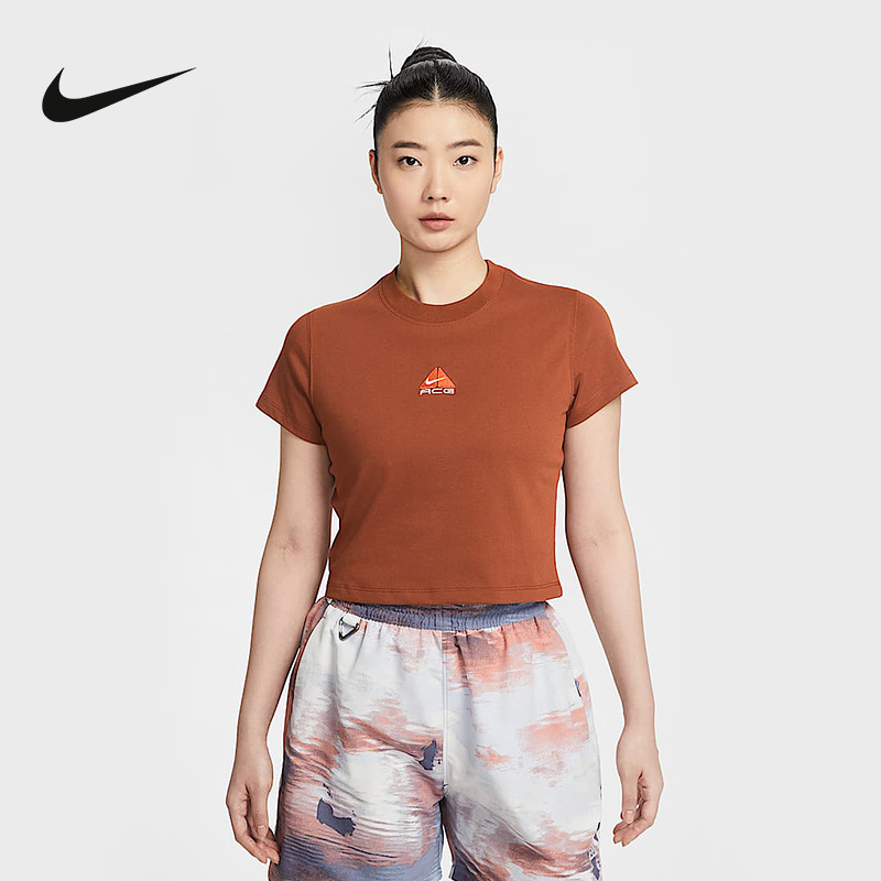 Nike耐克ACG短袖女夏新款刺绣高腰短款修身紫色运动T恤HM6085-515