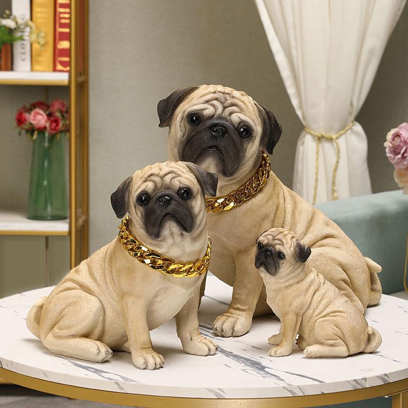 树脂宠物狗模型家居客厅电视柜酒柜装饰仿真巴哥犬摆件小