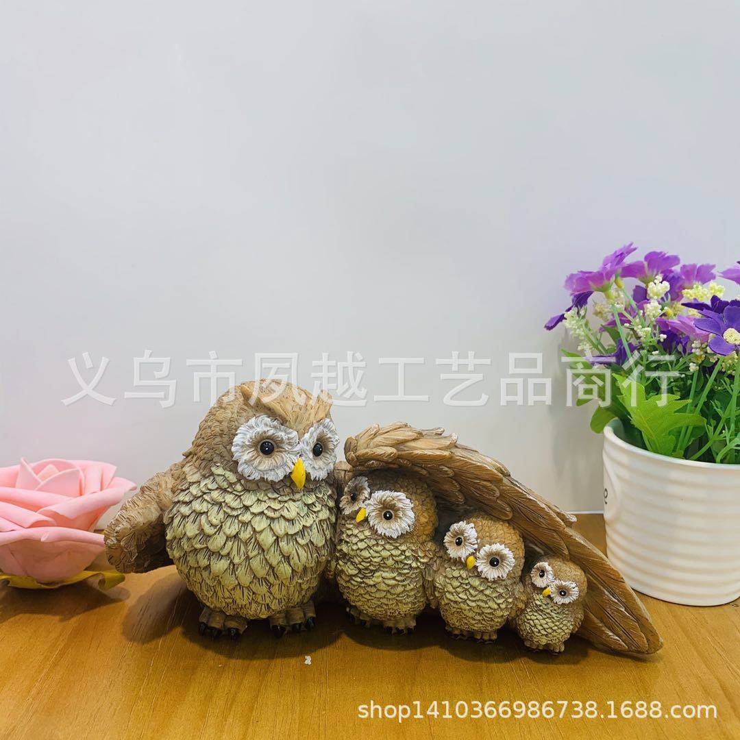 猫头鹰树脂工艺品树脂摆件酒柜玄关美式卡通动物写实汽车创意家居