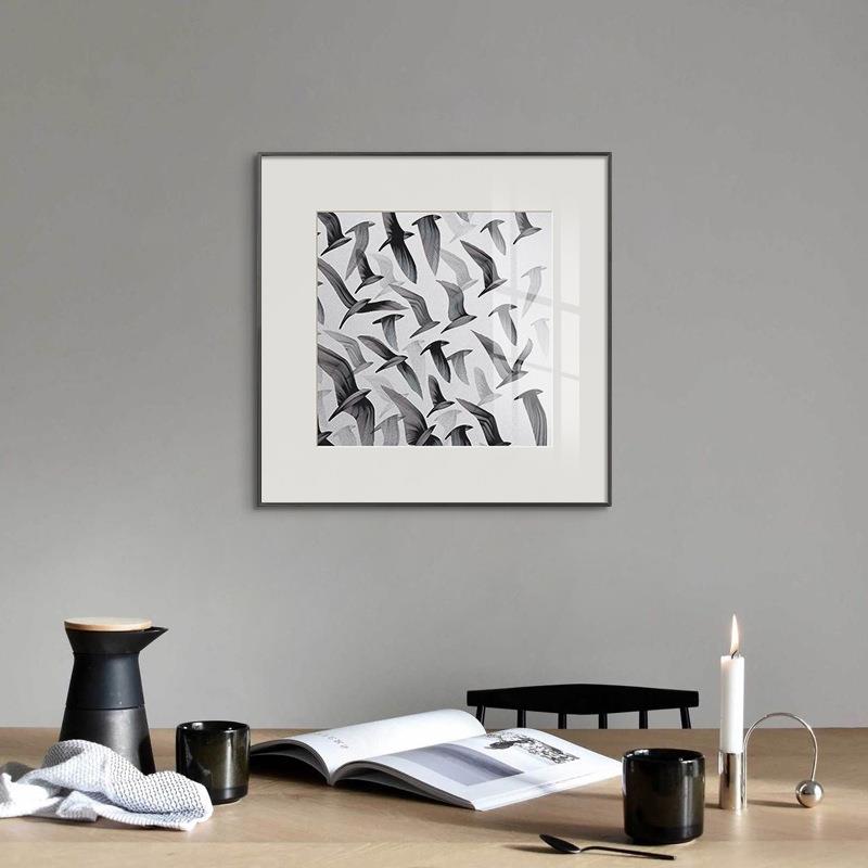 现代简约感黑白飞鸟抽象挂画组合酒店样板间装饰画方形客厅办公室图片