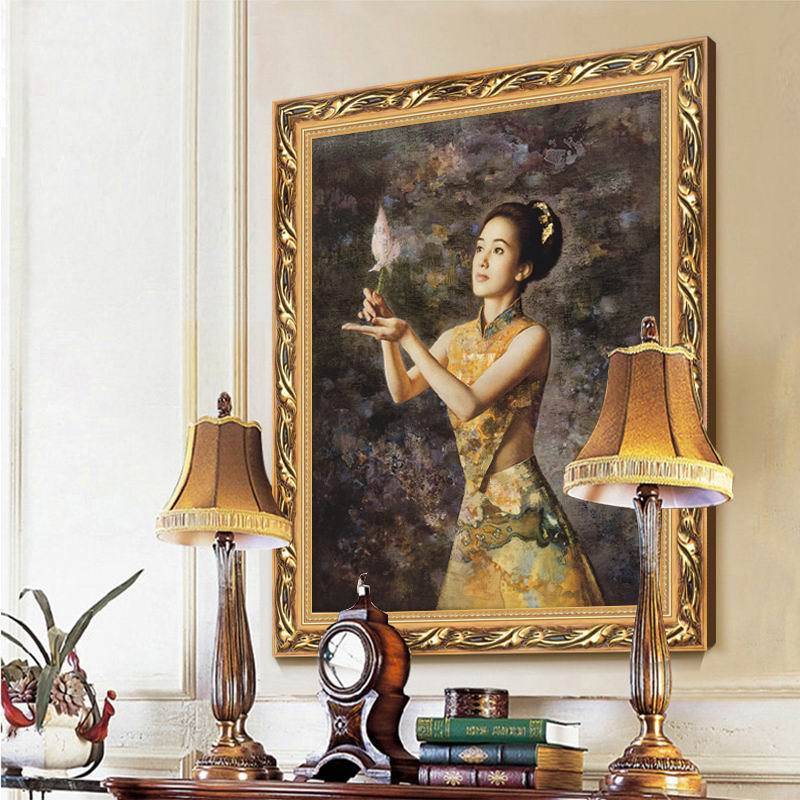 酒店旅馆洗浴宾馆装饰画欧式玄关过道有框油画谢楚余美女人物挂画