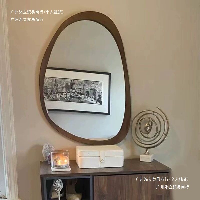 美式复古实木卫生间浴室镜壁挂洗手台梳化妆镜子不规则异形装饰镜