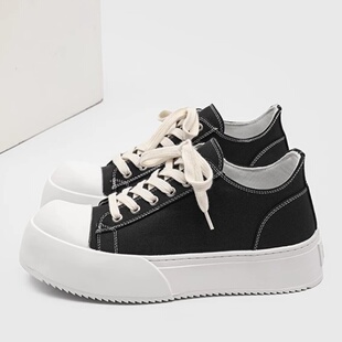 男女ro厚底板鞋2025夏新款透气增高米奇大头德比鞋翘头帆布休闲鞋