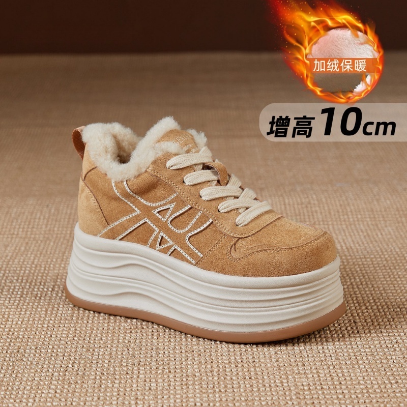 内增高小白鞋女2025新款冬季百搭小个子厚底松糕鞋休闲加绒板鞋