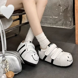 魔术贴面包大头鞋女2025新款秋季厚底增高鞋休闲板鞋运动小白鞋子