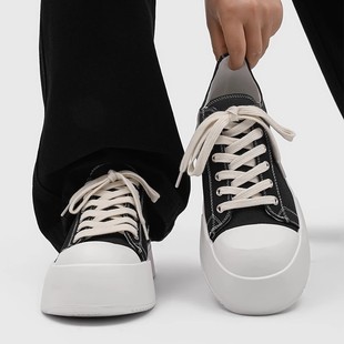 休闲板鞋男女同款黑色厚底增高透气明星通勤大头鞋潮牌低帮帆布鞋