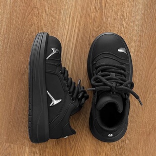 笑脸黑色休闲增高百搭潮流时尚透气厚底运动圆头情侣款大头板鞋子