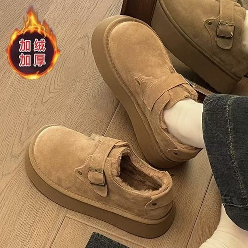 厚底加绒豆豆勃肯鞋女2025新款秋冬季毛毛乐福鞋博肯棉鞋子雪地靴