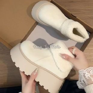 增高厚底翻领毛毛雪地靴女冬季2025新款加绒加厚洋气棉鞋短筒靴子