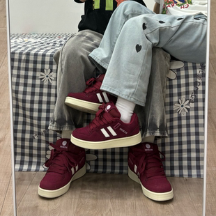 街拍百搭休闲板鞋 港风男鞋 复古新款 男ins潮2025春季 女 酒红面包鞋