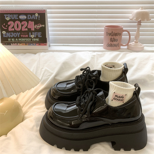 黑色小皮鞋女2025新款春季百搭日系jk增高厚底系带英伦风复古单鞋