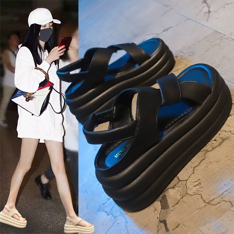 踩屎感凉鞋女款夏季外穿2025新款厚底罗马鞋超火松紧带沙滩鞋时尚