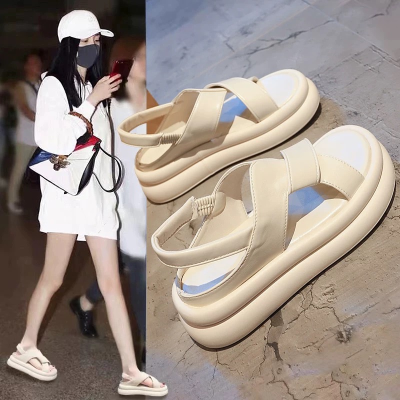 罗马凉鞋女2025新款夏季松糕厚底增高小个子百搭时尚配裙子沙滩鞋