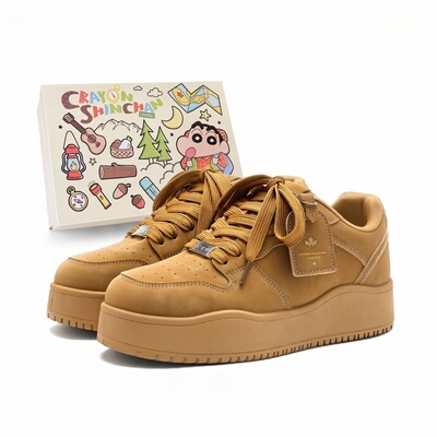蜡笔小新鞋子男小麦色百搭反绒皮休闲鞋春季新款学生厚底增高板鞋
